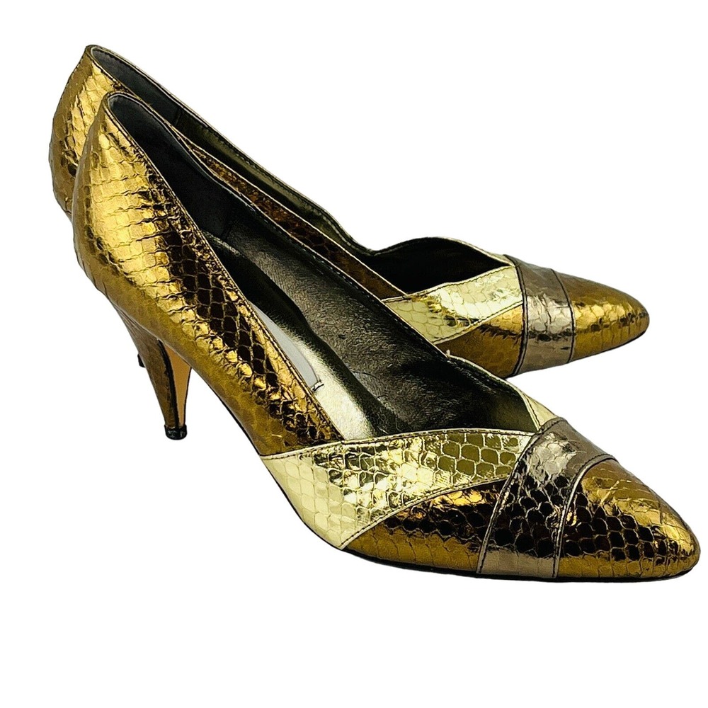 Womens‎ 6.5M Sutton Plaza Pumps Metallic Bronze Gold Copper Faux Snakeskin Heels